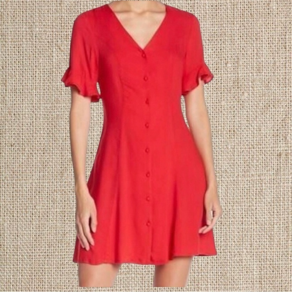 Red Button-Down Women's Top - Picture 5 of 6